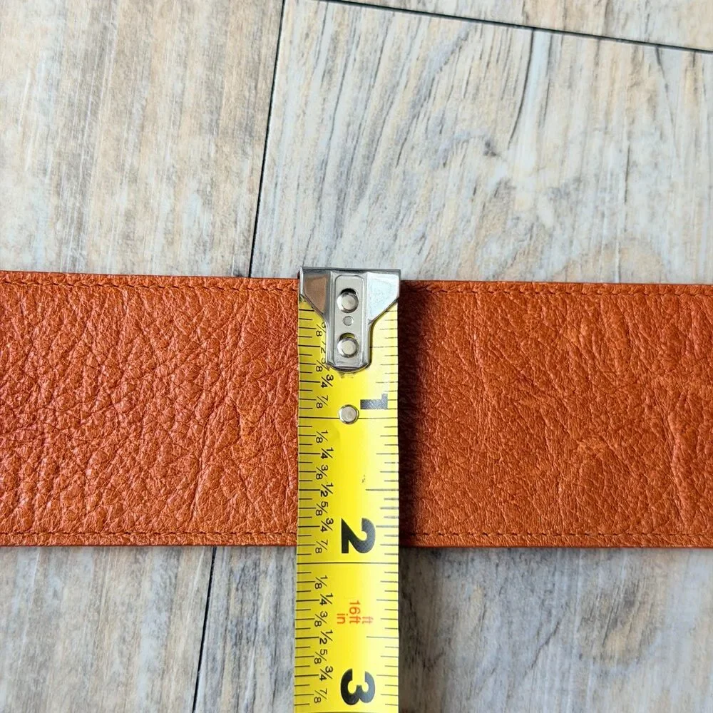 Vintage Genuine Leather Belt USA Made Brown Tortoise Buckle Size 27 Lands End